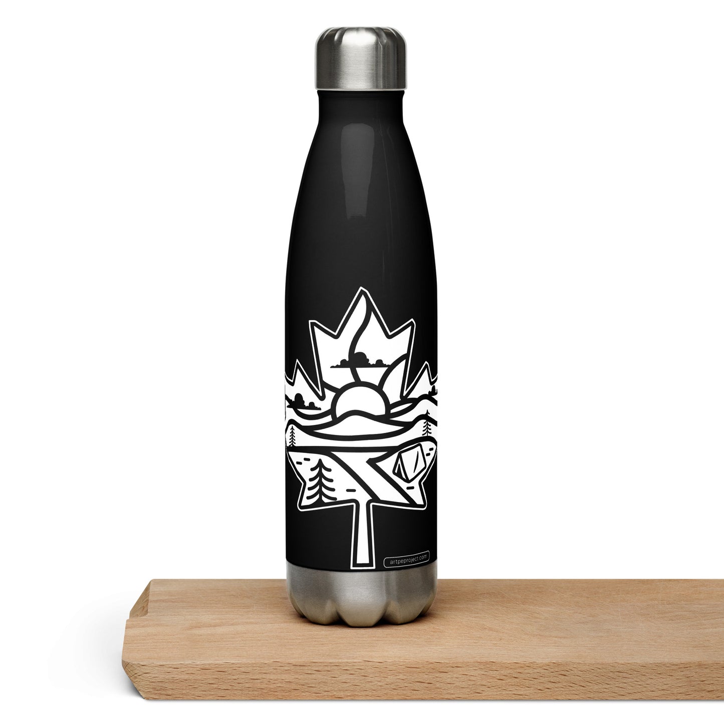 Stainless Steel Water Bottle - Maple leaf B/W