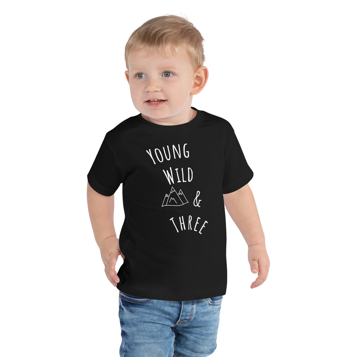 Toddler Short Sleeve Tee - Young, wild and three B/W